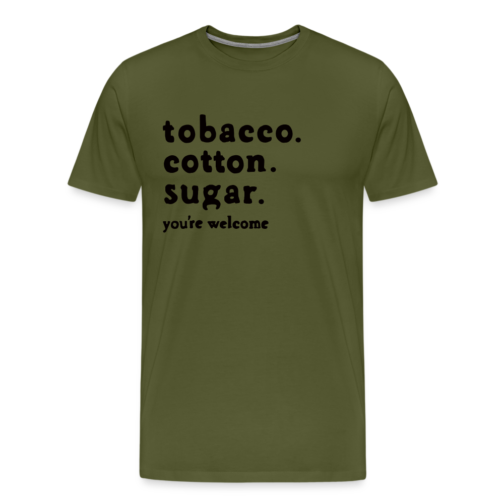 tobacco. cotton. sugar. - olive green