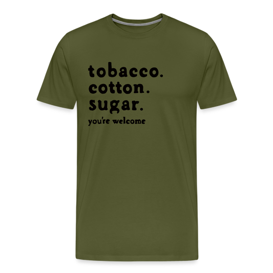 tobacco. cotton. sugar. - olive green