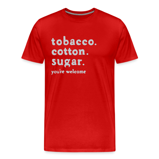 tobacco. cotton. sugar. - red