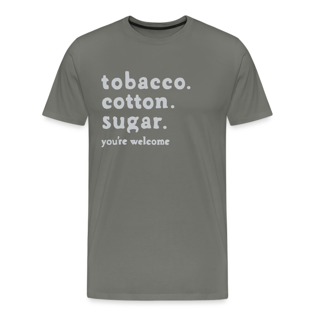 tobacco. cotton. sugar. - asphalt gray